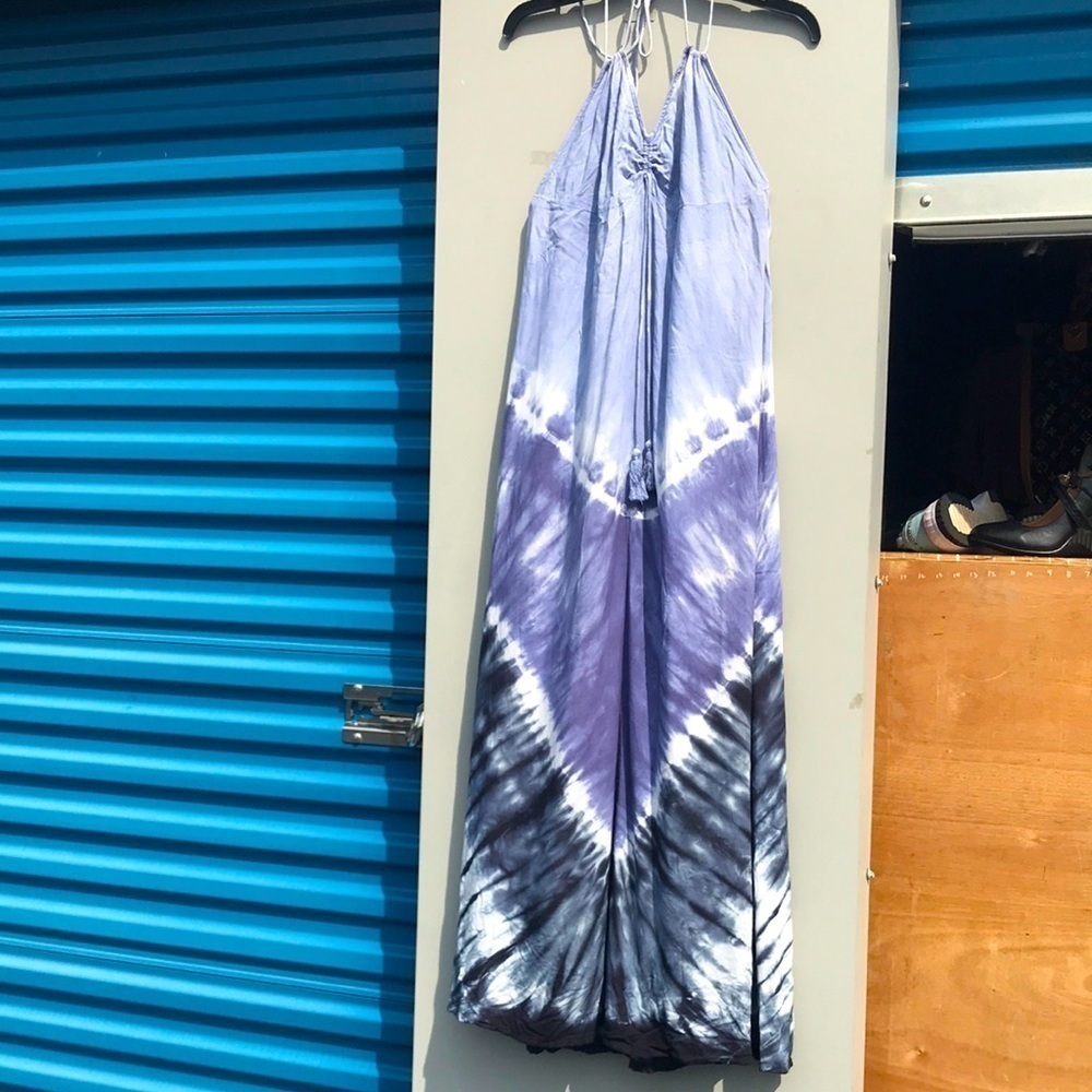 LONG BLUE TYE DYED MAXI SUMMER DRESS by SUGAR & CREAM SIZE SMALL EUC